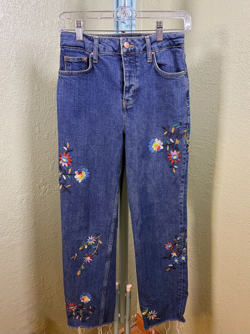Boden Dark Blue Straight-Leg Jeans with Multicolor Floral Embroidery - Picture 2 of 11